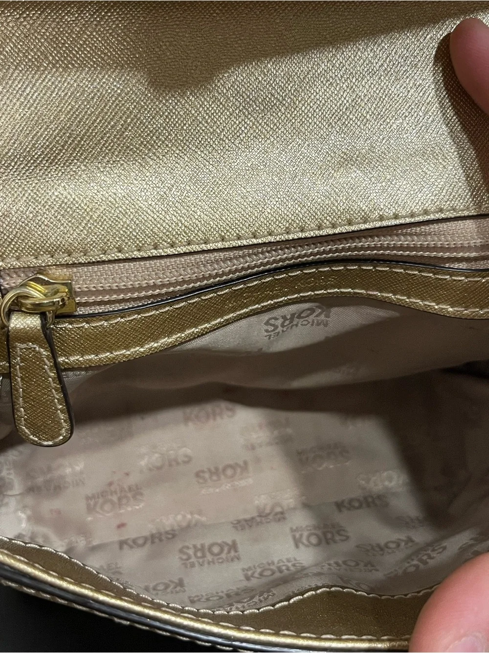 Michael Kors Gold studded top handle bag with attachment for crossbody bag